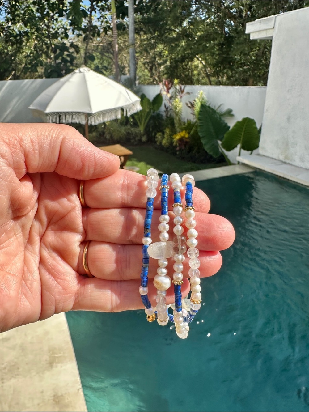 Lapis Laluzi Blue and White Beaded Multi-Strand Wrap Bracelet w 🌙 moonstone!